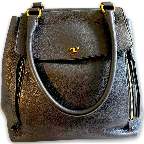 Tory Burch Half-Moon Pebbled Leather Black Tote - Picture 12 of 13